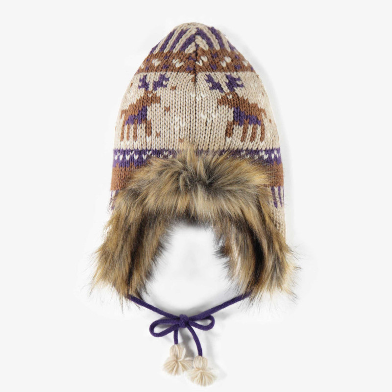 Purple chapska toque with faux fur, baby