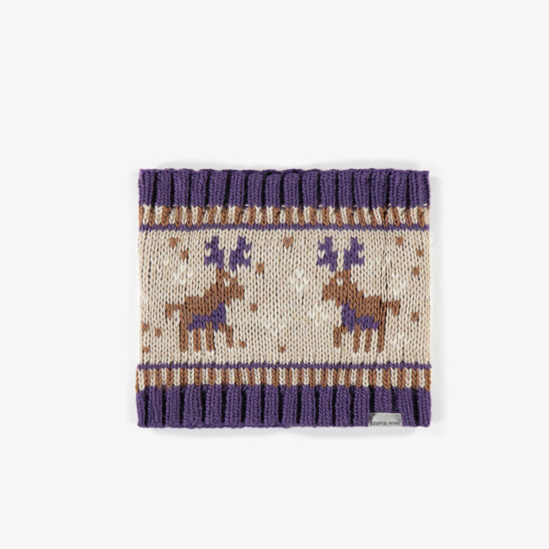 Purple neck warmer with moose pattern, baby