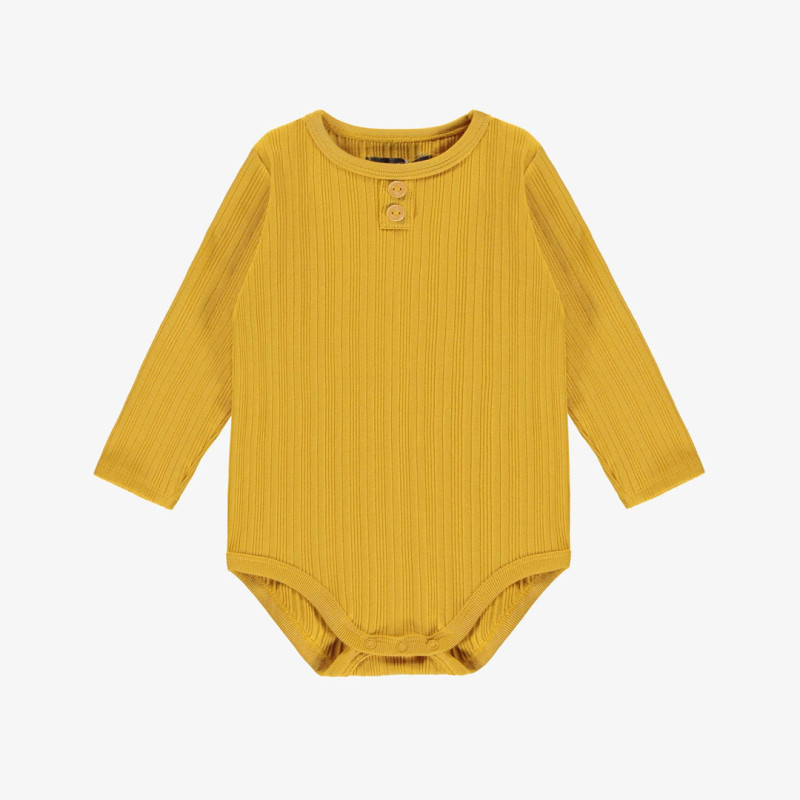 Yellow bodysuit with long sleeves in ribbed knit, baby