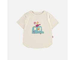 Cream short sleeves t-shirt with illustration in jersey, baby