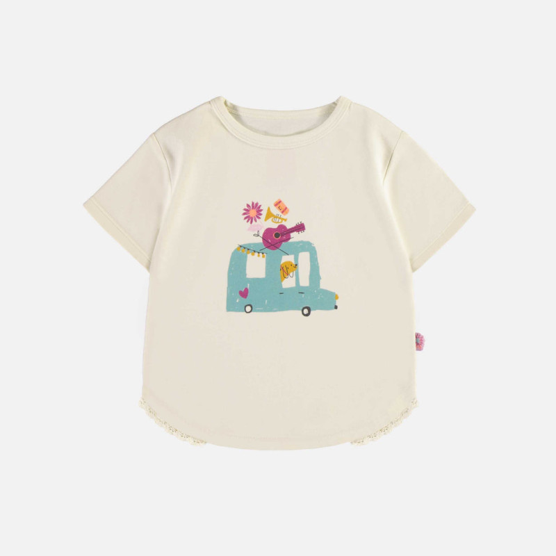 Cream short sleeves t-shirt with illustration in jersey, baby