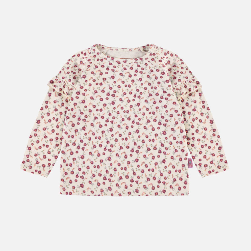 Cream floral t-shirt with ruffles in jersey, baby