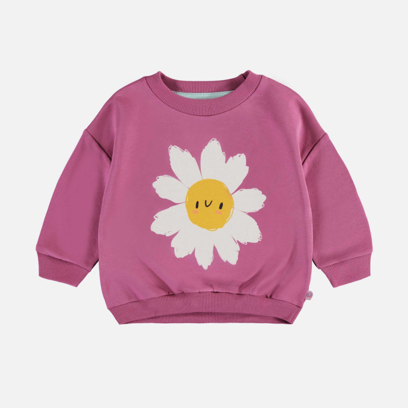 Red-violet sweater with marguerite in french terry, baby