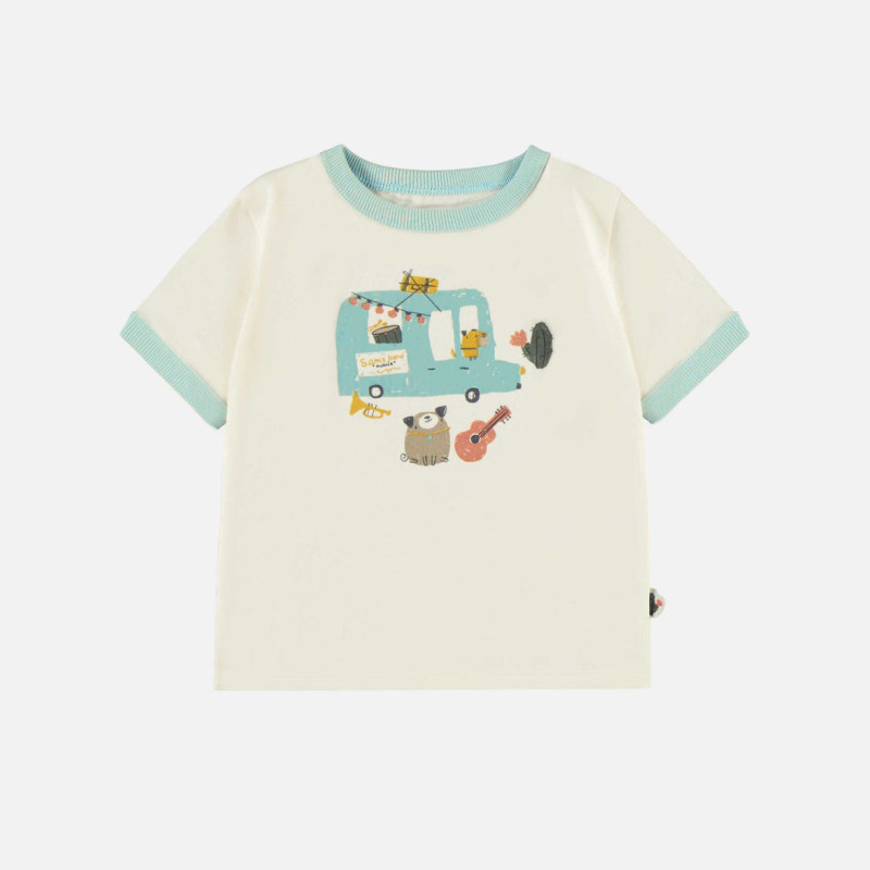 Cream short sleeves t-shirt with print in jersey, baby