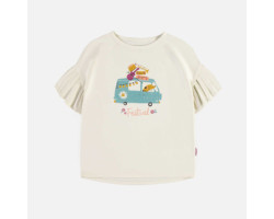 Cream relaxed fit t-shirt with a print in stretch jersey, child