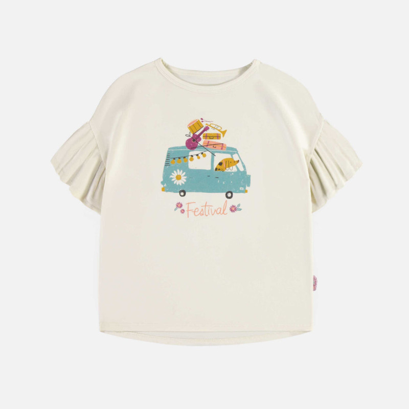 Cream relaxed fit t-shirt with a print in stretch jersey, child