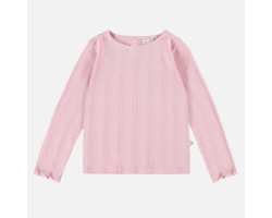 Long-sleeved slim fit pink t-shirt in ribbed pointelle, child