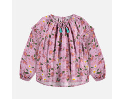 Floral lilac wide fit shirt with long puff sleeves in viscose, child