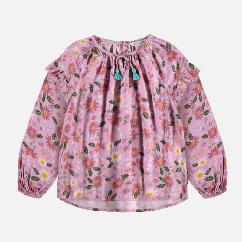 Floral lilac wide fit shirt with long puff sleeves in viscose, child