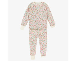 Cream floral two piece pajamas in soft crinkled cotton jersey, enfant