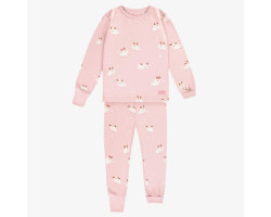 Light pink pajamas with a white dog all over print in jersey, child