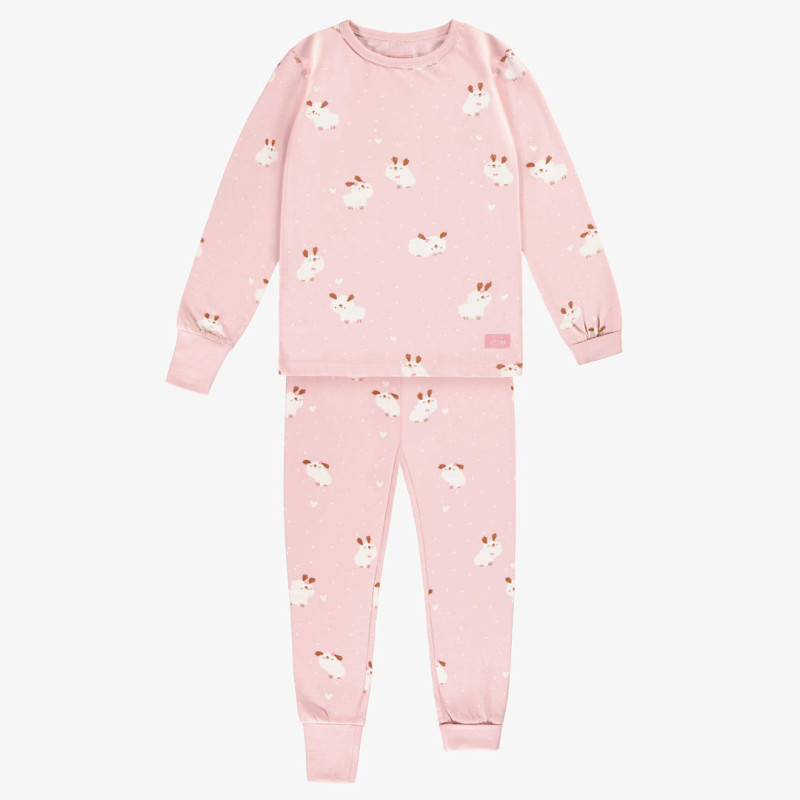 Light pink pajamas with a white dog all over print in jersey, child