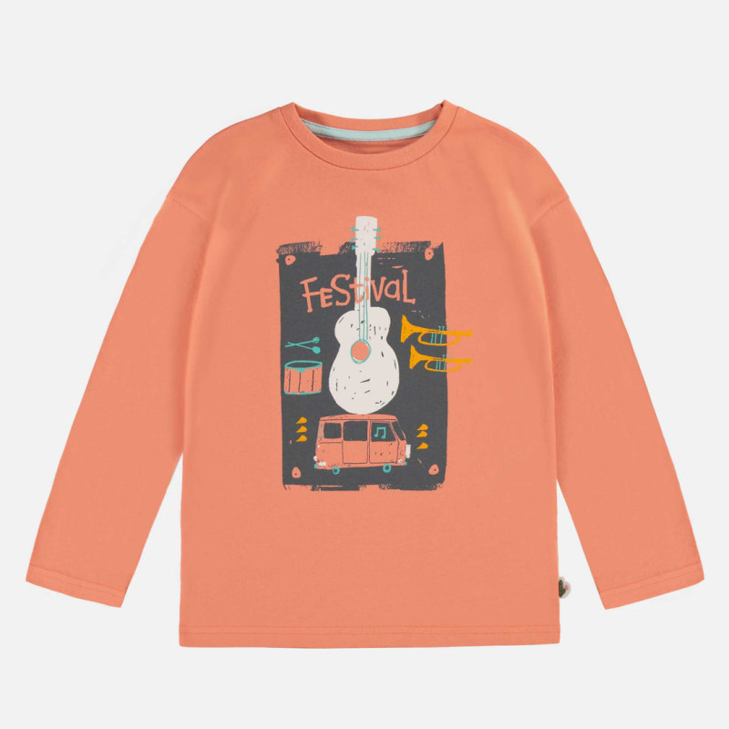 Orange long-sleeved t-shirt with dogs in jersey, child