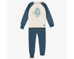 Blue and cream striped long-sleeved pajamas, child