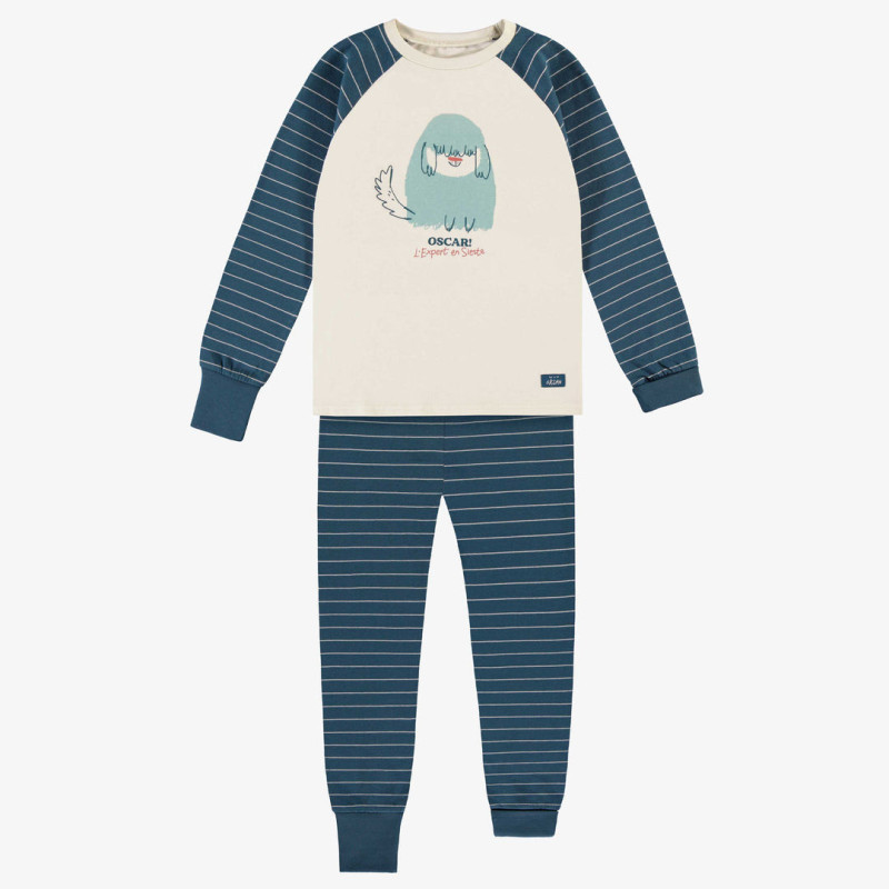 Blue and cream striped long-sleeved pajamas, child