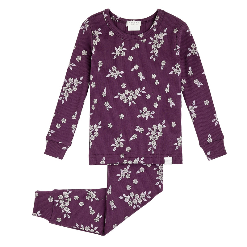 Firsts par Petit Lem Pyjama Fleurs Prunes 12-24mois