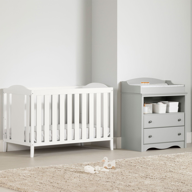 Baby bed and changing table set - Angel Light Gray and White