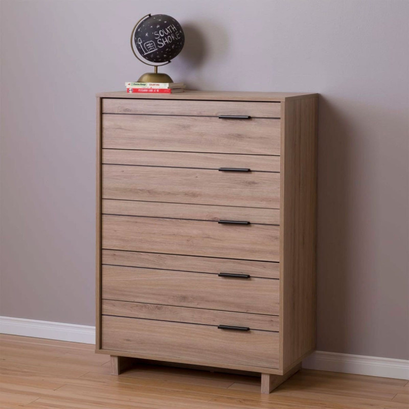 Fynn 5-drawer chest of drawers - Gray Oak