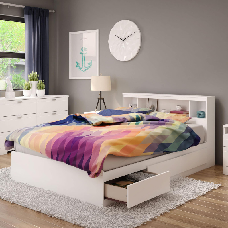 Matelot Double Bed Set with Bookcase Headboard - Reevo Solid White