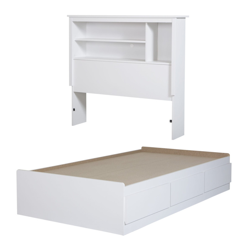 Single Mate's Bed Set with Bookcase Headboard - Vito Solid White