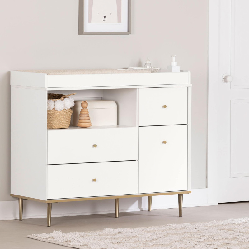 Changing table with drawers and open storage - Dylane Solid white