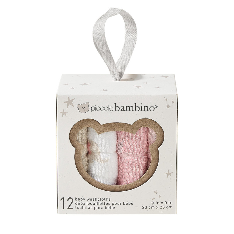 Piccolo Bambino Débarbouillettes Paquet de 12 en Boite - Rose