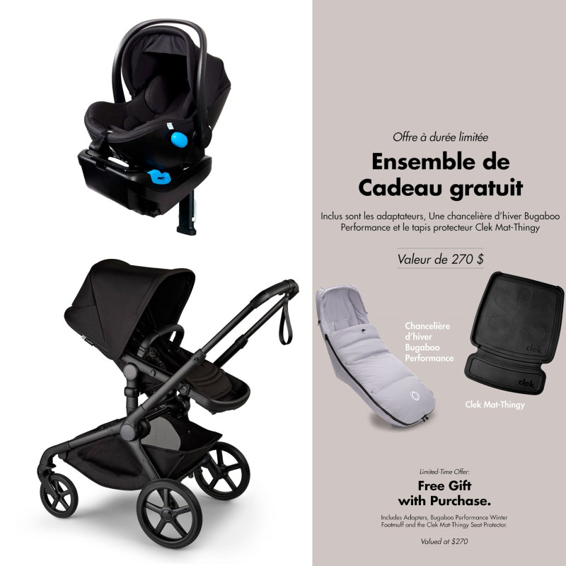 Bugaboo Poussette Kangaroo + Siège d'Auto Liing (Inclus Ensemble Gratuit Chancelière Hiver + Tapis Protecteur Clek)