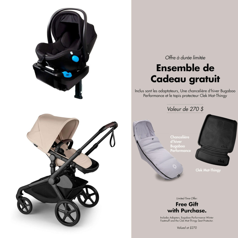 Bugaboo Poussette Kangaroo + Siège d'Auto Liing (Inclus Ensemble Gratuit Chancelière Hiver + Tapis Protecteur Clek)