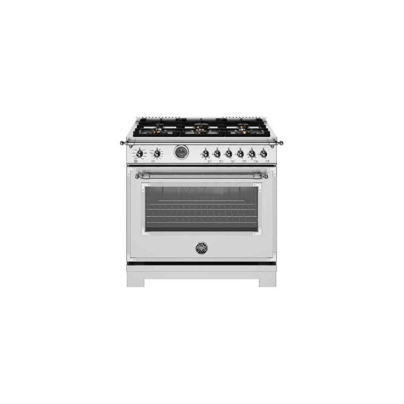 36" Freestanding Dual Fuel Range, 6 Sealed Burners, Stainless Steel, Bertazzoni Heritage Series HER366BCFEPXT