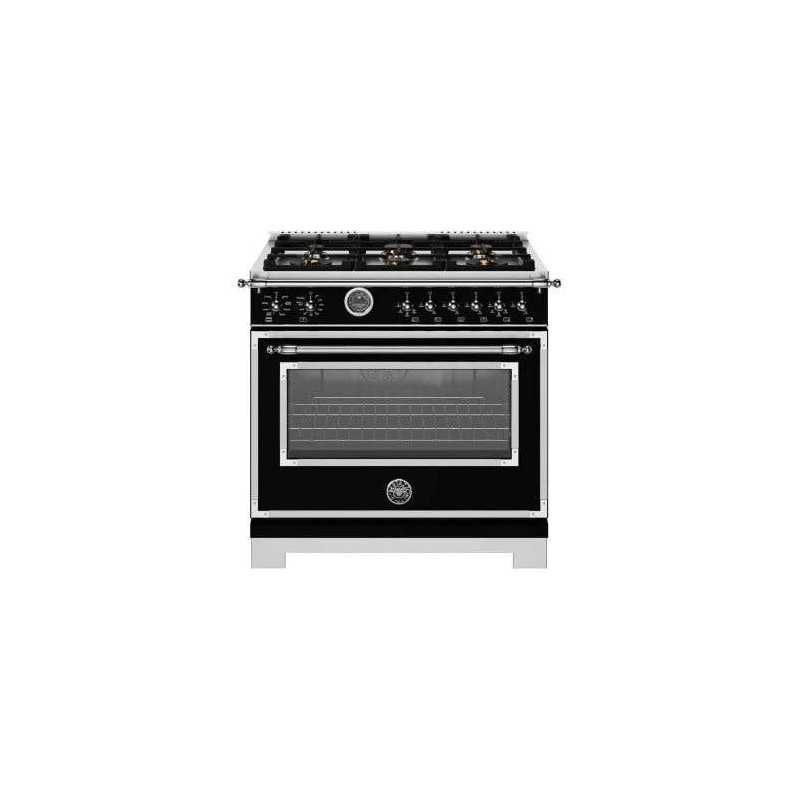 36" Freestanding Dual Fuel Range, 6 Sealed Burners, Black, Bertazzoni Heritage Series HER366BCFEPNET