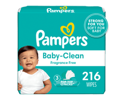 PAMPERS Lingettes pour bébés non parfumées Complete Clean, 3X boîtes distributrices, 216 unités