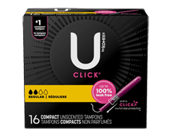 U BY KOTEX Click tampons compacts, régulier, 16 unités