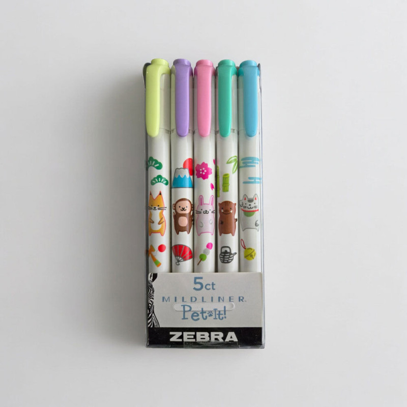 Zebra Mildliner Pet-It Animal Assortiment De 5 Surlumineurs