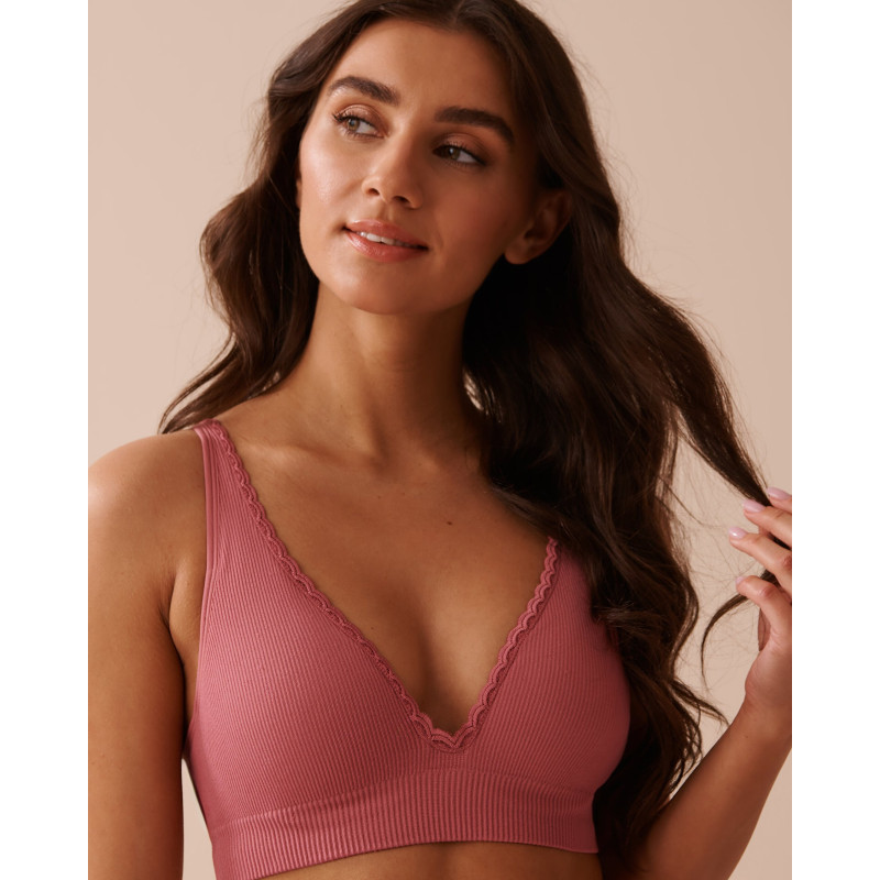 Bralette côtelée push-up plongeant sans coutures