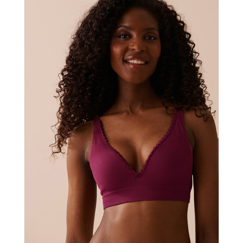 Bralette côtelée push-up plongeant sans coutures