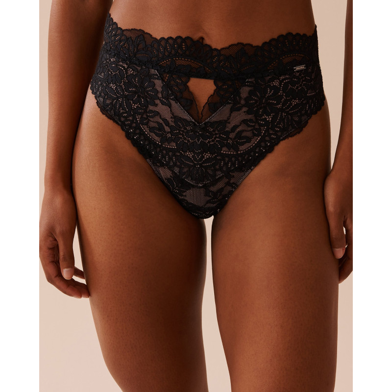 Culotte tanga taille haute en dentelle