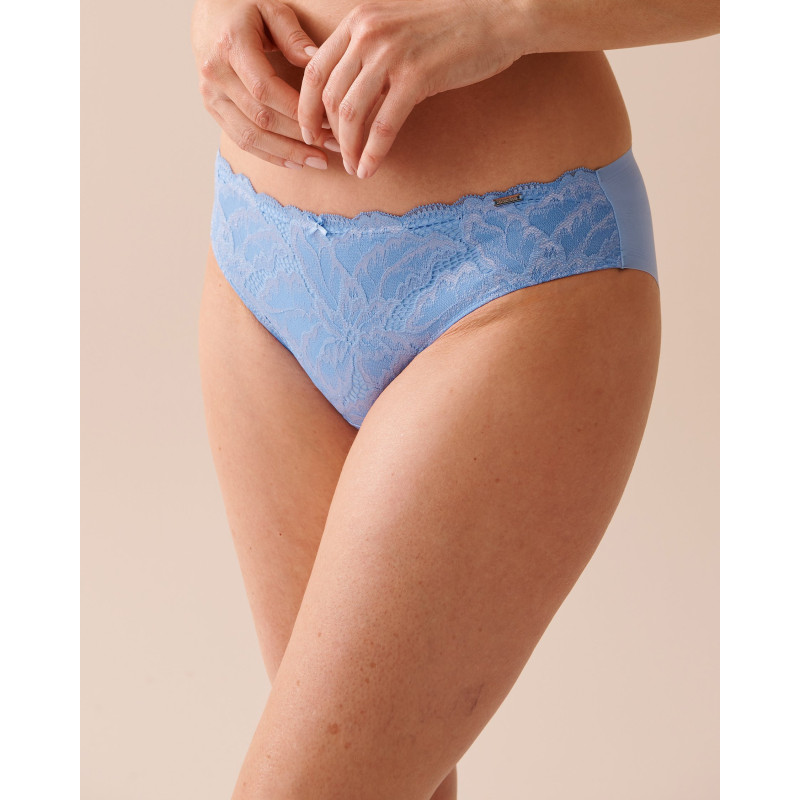 Culotte bikini microfibre et dentelle dos lisse