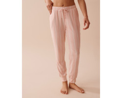 Pantalon de pyjama jogger en jersey côtelé rayures roses