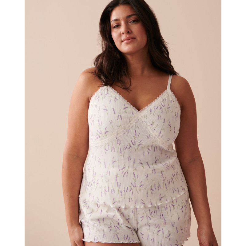 Camisole côtelée bordure frisons