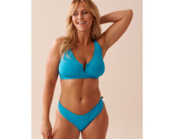 Haut de bikini bralette armature en V texturé bonnet D BLEU OCÉAN