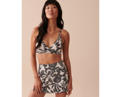 Haut de bikini triangle torsadé KHAKI GREY FLORAL