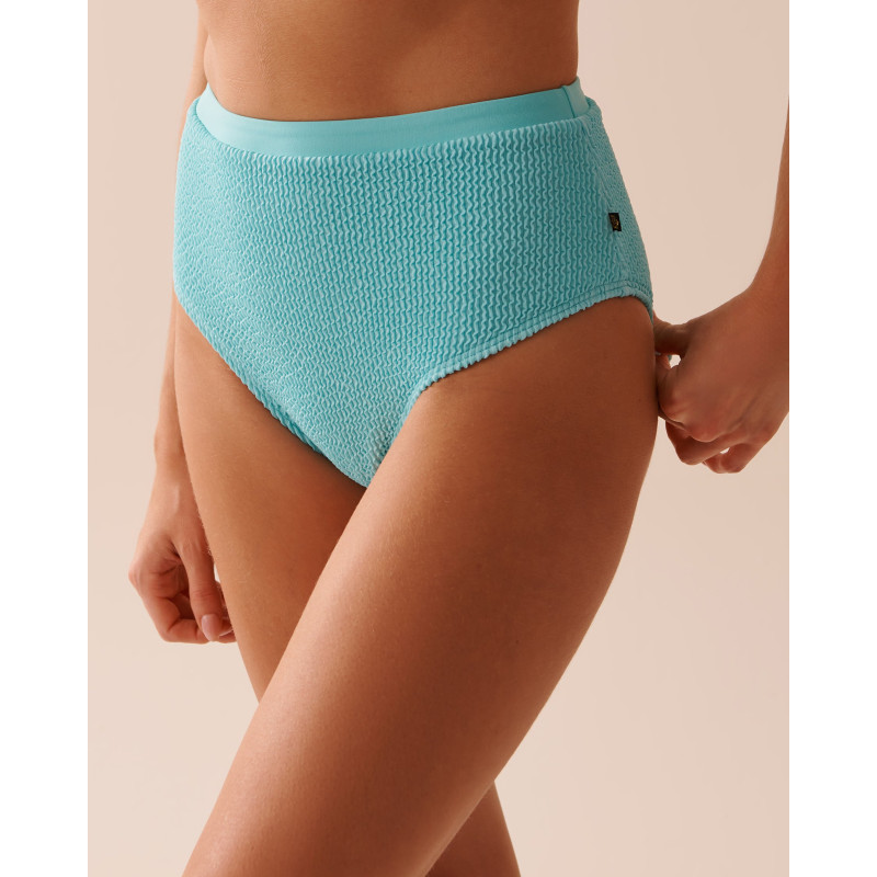 Bas de bikini taille haute texturé BLUE CIEL