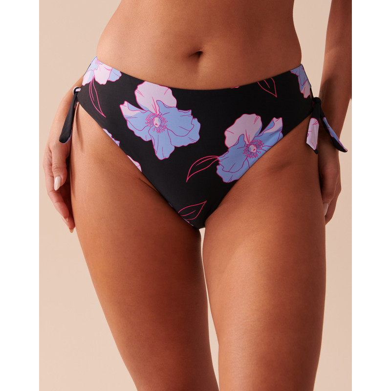 Bas de bikini taille haute noué NEON FLOWERS