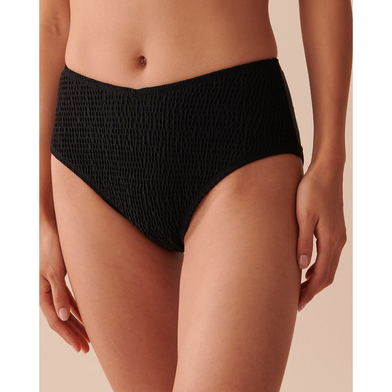 Bas de bikini cheeky taille haute texture nid d'abeilles