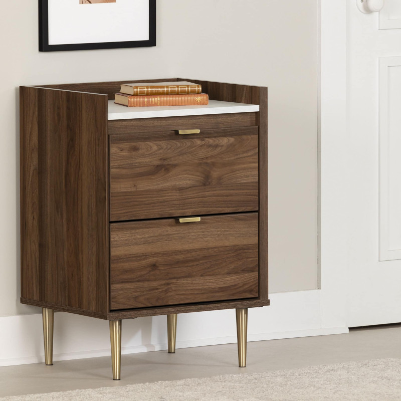 2 Drawer Nightstand - Hype Natural Walnut and Carrara Marble