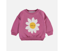 Red-violet sweater with marguerite in french terry, baby