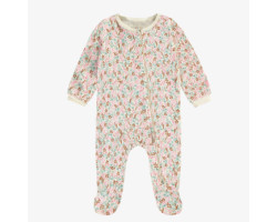 Cream floral one piece pajamas in soft crinkled cotton jersey, baby