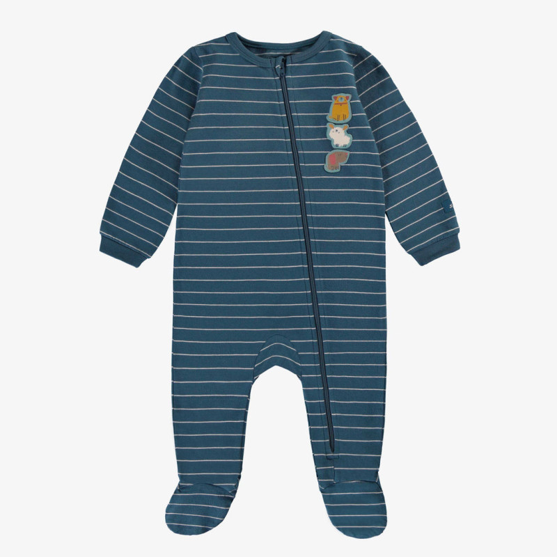 One piece striped blue and cream jersey pajamas, baby