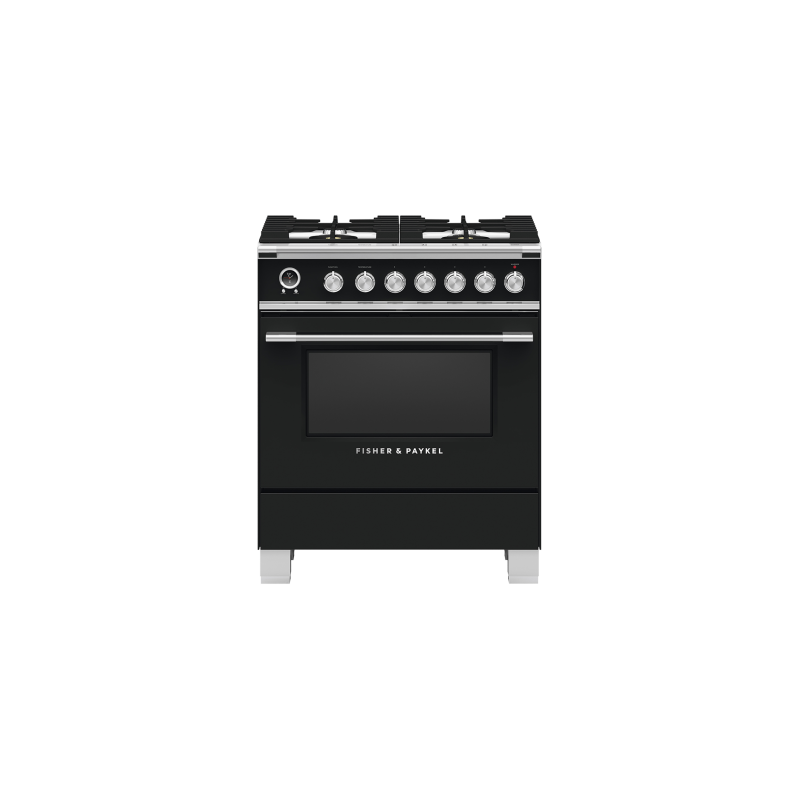 30” Gas Range. Fisher & Paykel 3.5 cu. ft. with 4 burners in Black OR30SCG6B1