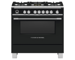 Cuisinière au Gaz de 36 po. Fisher & Paykel 4.9 pi.cu avec 5 brûleurs en Noir OR36SCG6B1